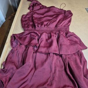 Elegant One Shoulder Burgundy Dress